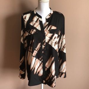 Calvin Klein women printed blouse roll tab sleeves